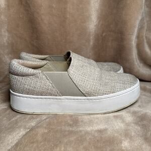 VINCE Warren Nubock Platform Sneaker Beige White Linen MRSP $250‎ Women's 9.5 M